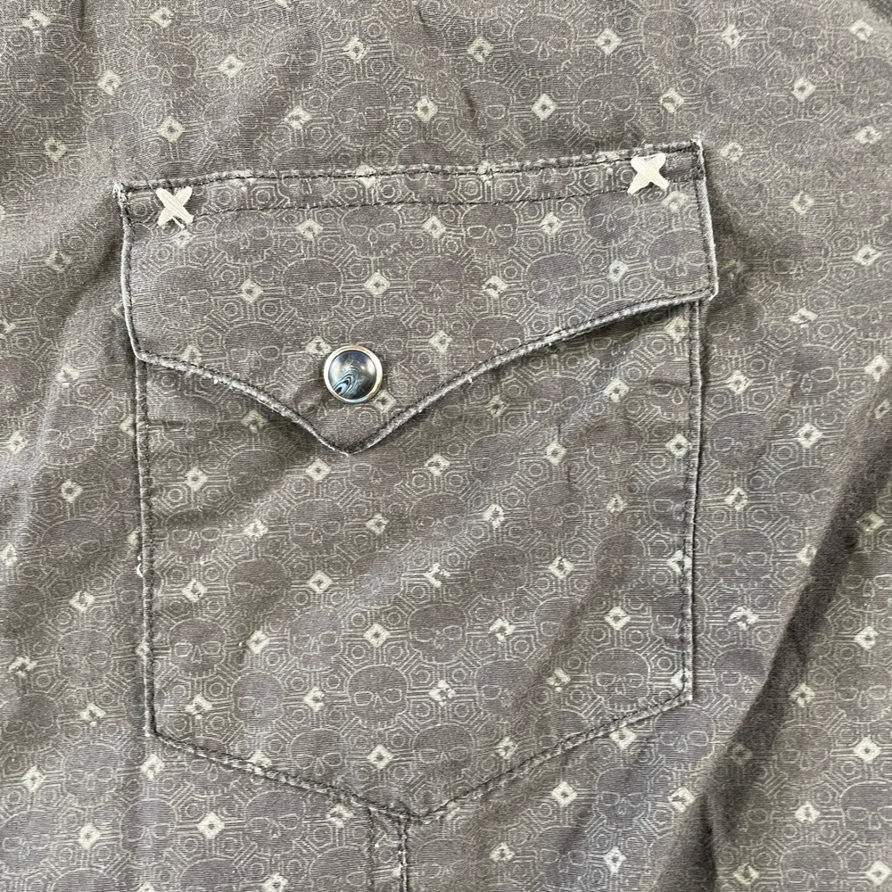 Rock 47 Wrangler Shirt Mens XL Black Skull Geometric Pearl Snap Western Flap - Picture 9 of 12